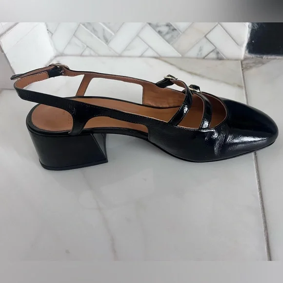 Sezane Black Leather Mary Jane Slingback Heels - Picture 8 of 11